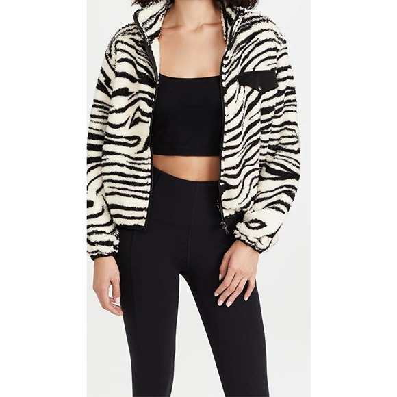 Plush Jackets & Blazers - PLUSH Lightweight Sherpa Zebra Print Zip Up Jacket Black and Cream Size S